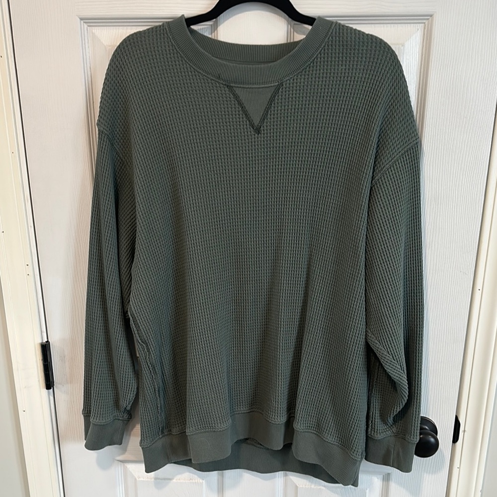 Cozy Green Waffle Knit Sweater